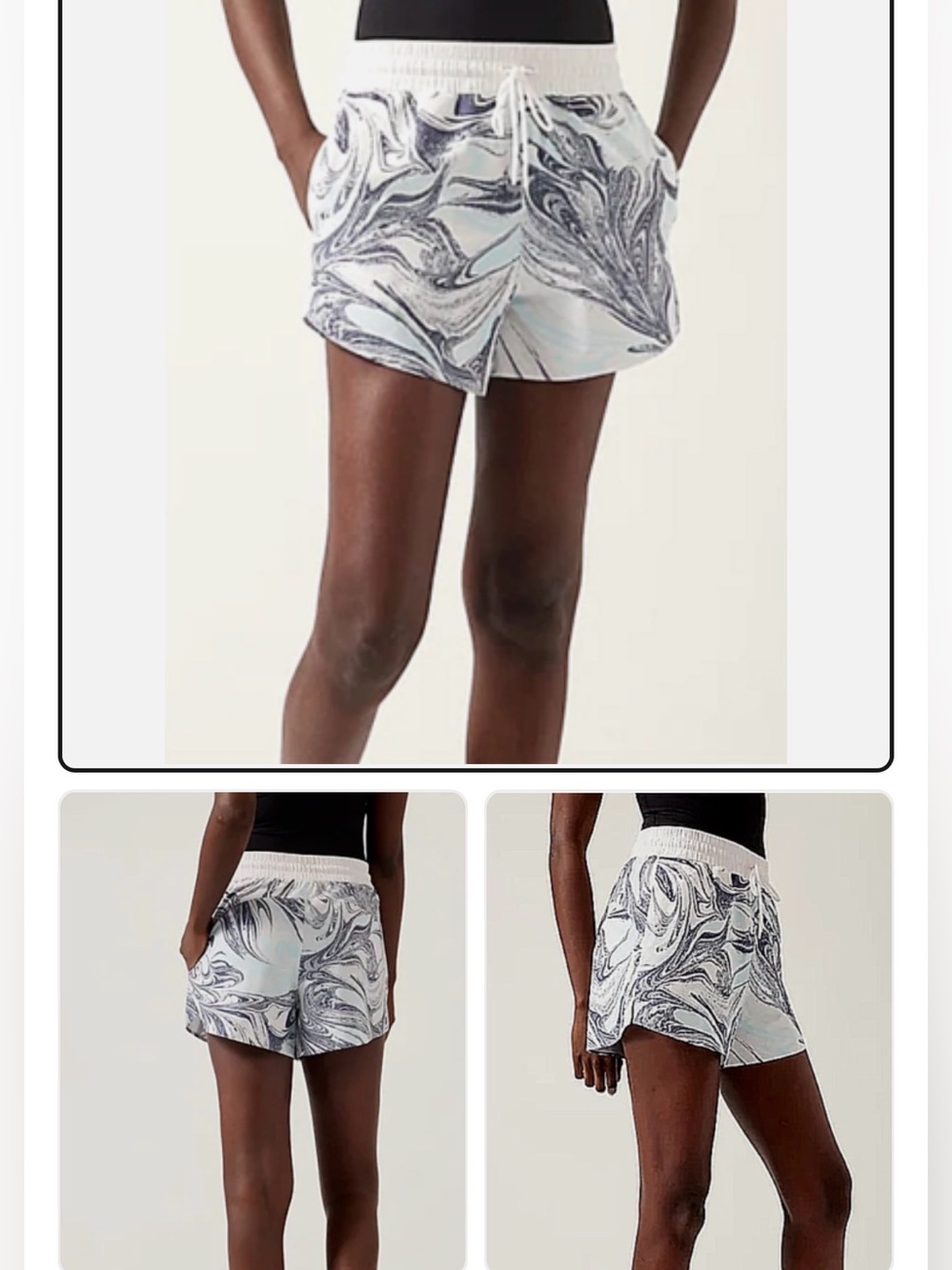 Athleta Marble-Print all activity Women's Shorts in White/Black size XXS
